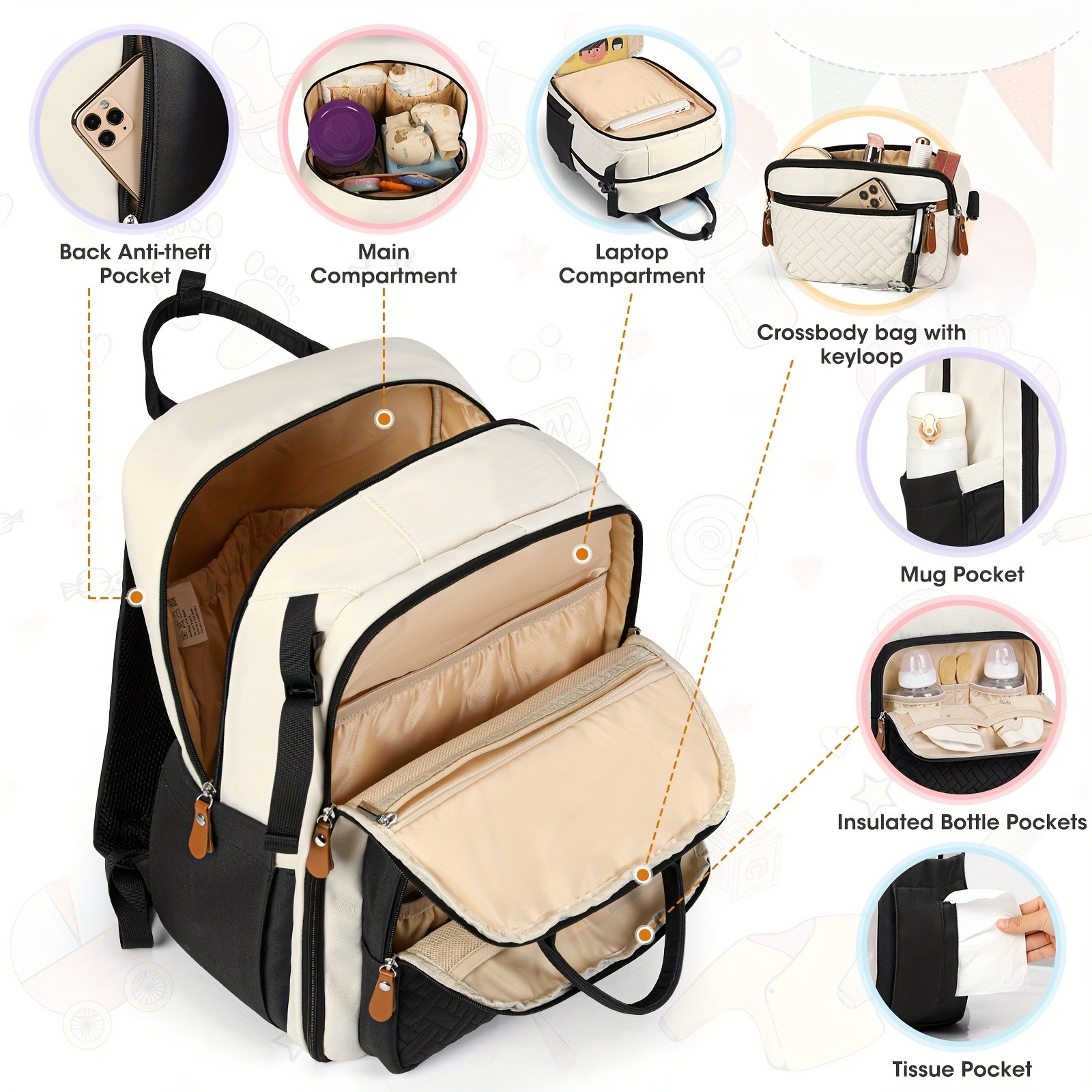 RAINSMORE Detachable Crossbody & Diaper Backpack – Playful Cartoon Bear Design for Modern Kiwi Parents