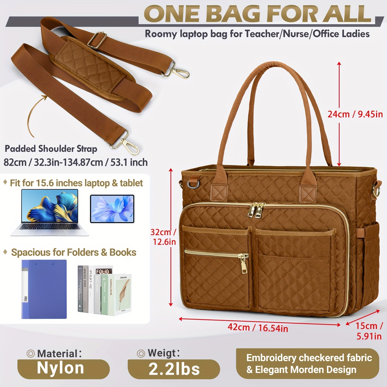 NUBILY Women’s 15.6-Inch Teacher’s Laptop Bag – Professional Work Tote with Insulated Pocket & Crossbody Strap