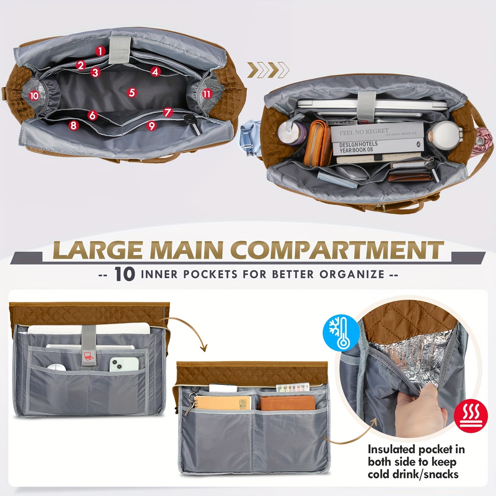 NUBILY Women’s 15.6-Inch Teacher’s Laptop Bag – Professional Work Tote with Insulated Pocket & Crossbody Strap