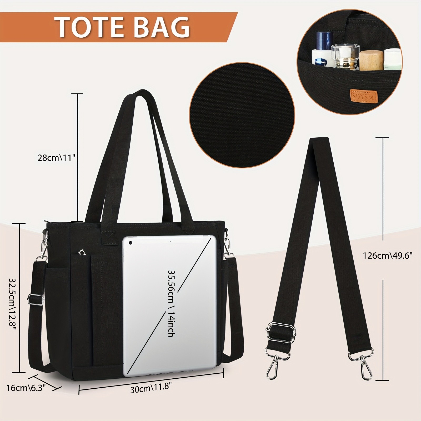 NUBILY Large Canvas Tote Bag – Lightweight, Casual & Spacious Carryall for Daily Work, School & Beach Days