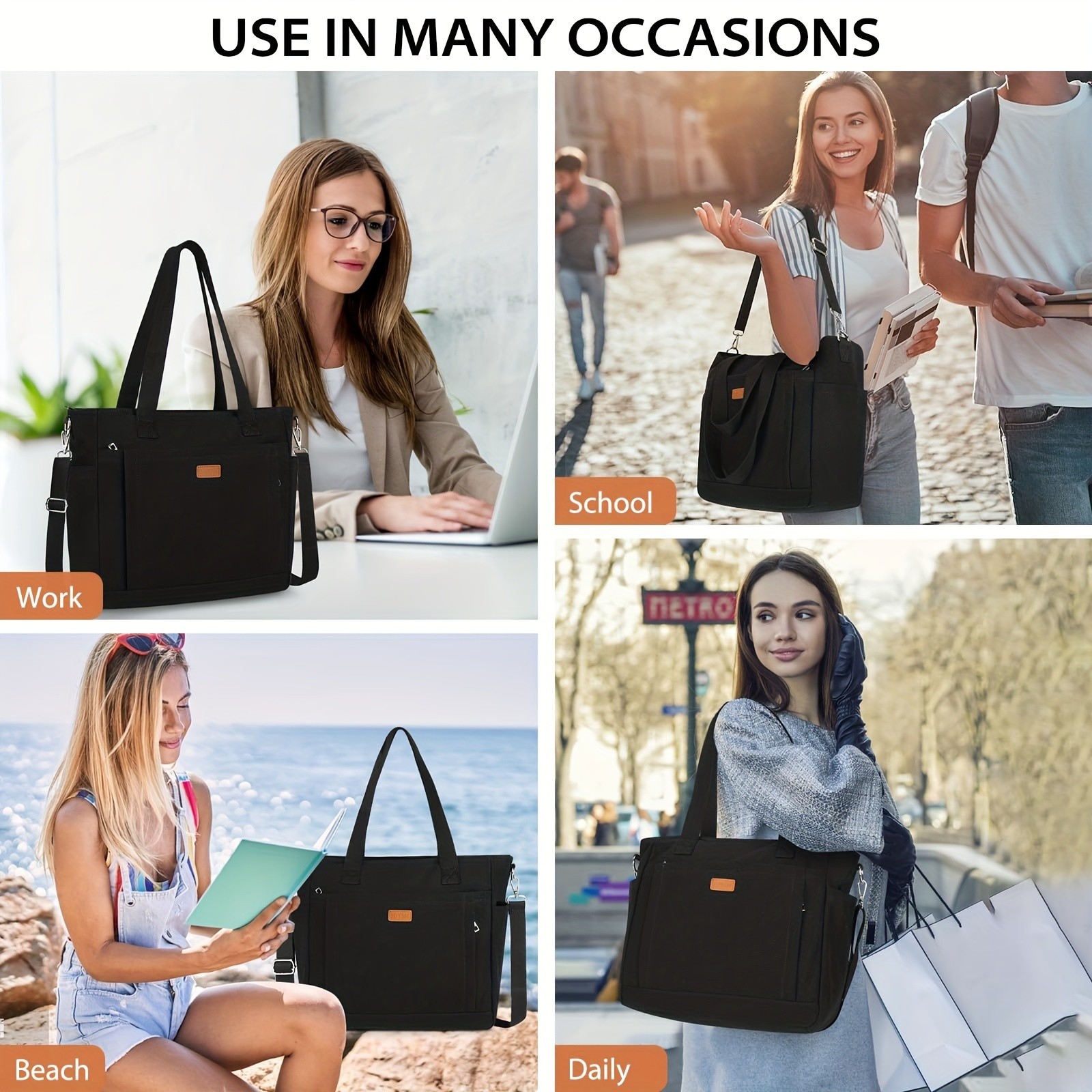 NUBILY Large Canvas Tote Bag – Lightweight, Casual & Spacious Carryall for Daily Work, School & Beach Days