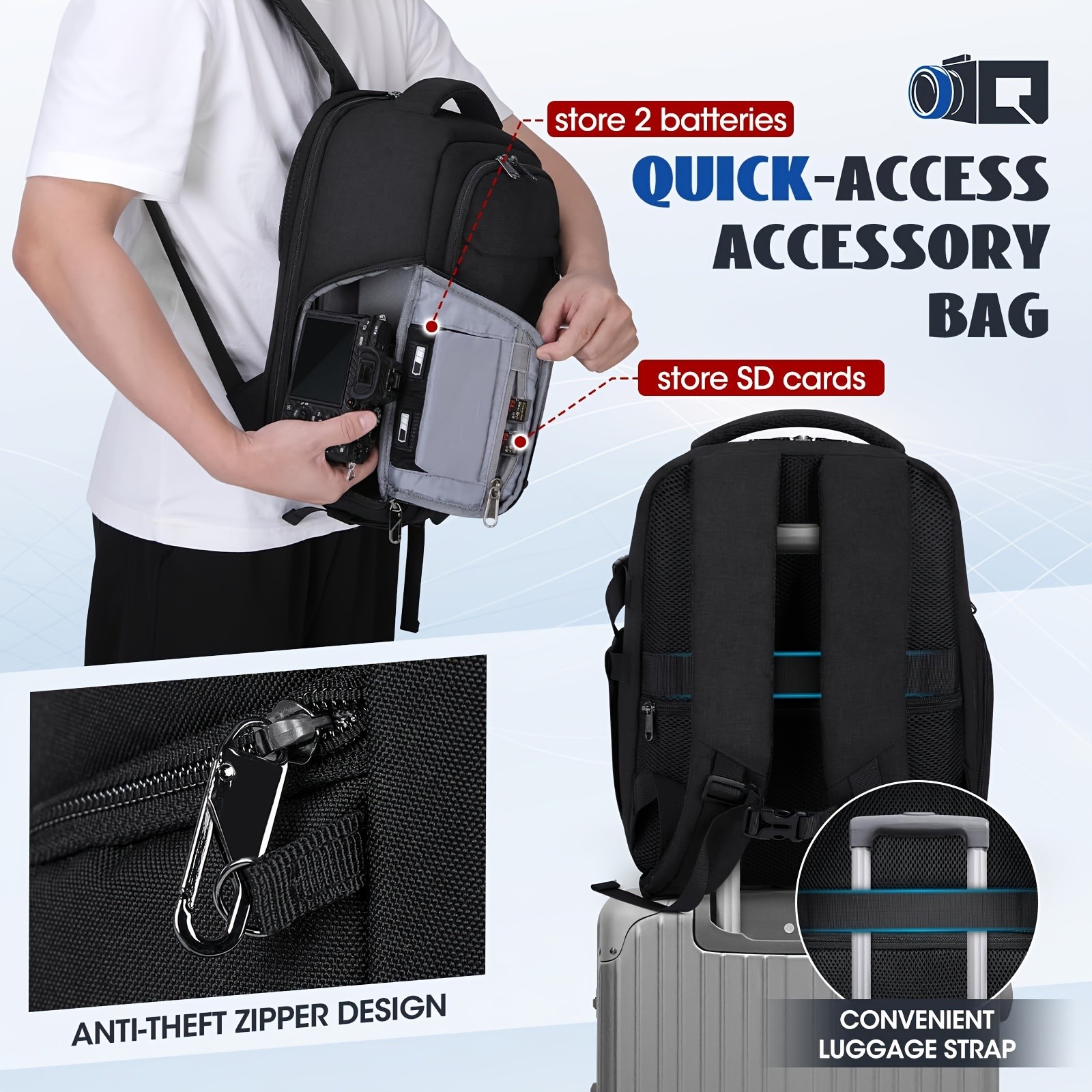 NUBILY Camera Backpack – Professional Anti-Theft Travel Bag for DSLR, SLR, Mirrorless & 35.56 cm Laptops