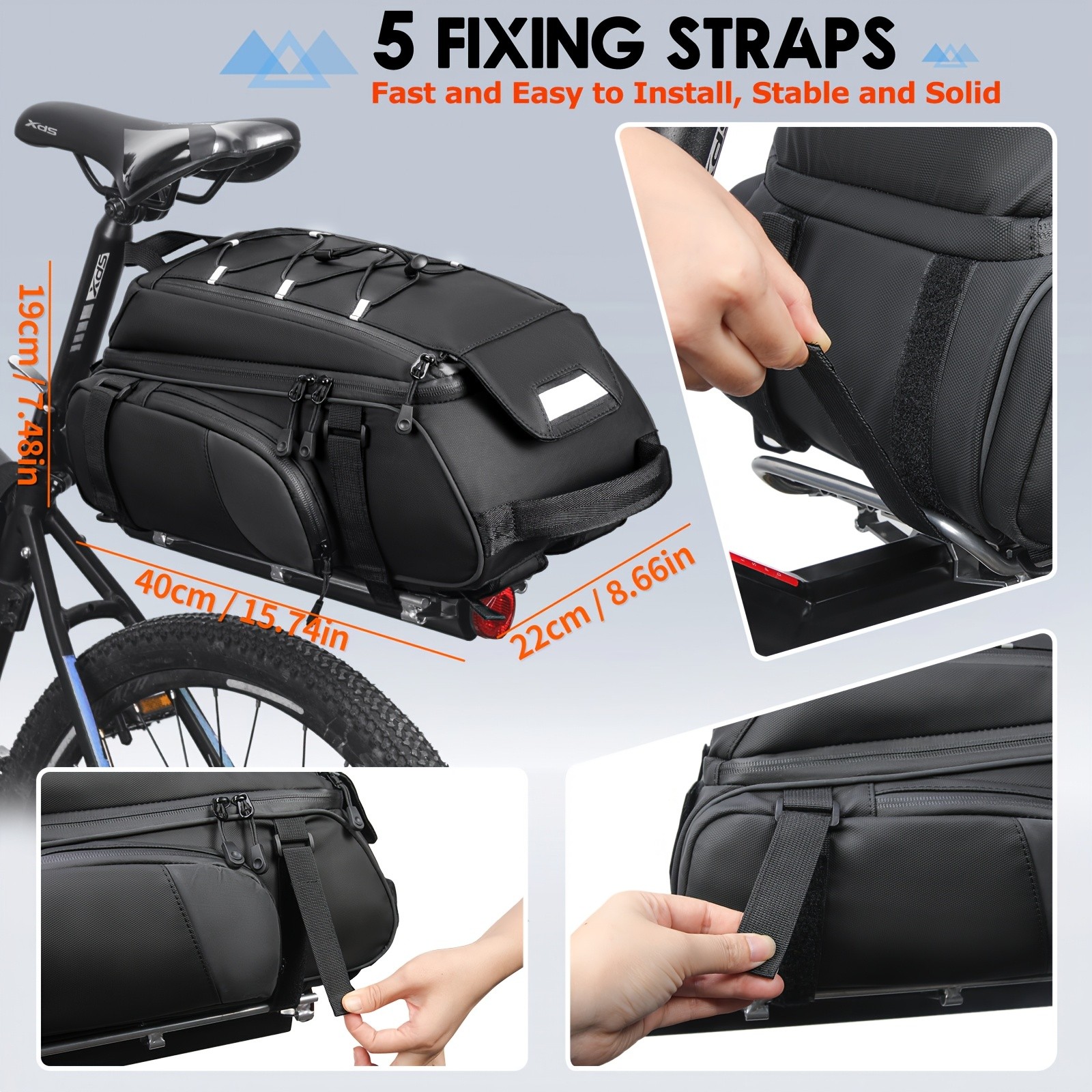 NUBILY 3-in-1 Bicycle Rear Rack Bag – 15L Durable Oxford Storage with Rain Cover & Reflective Safety
