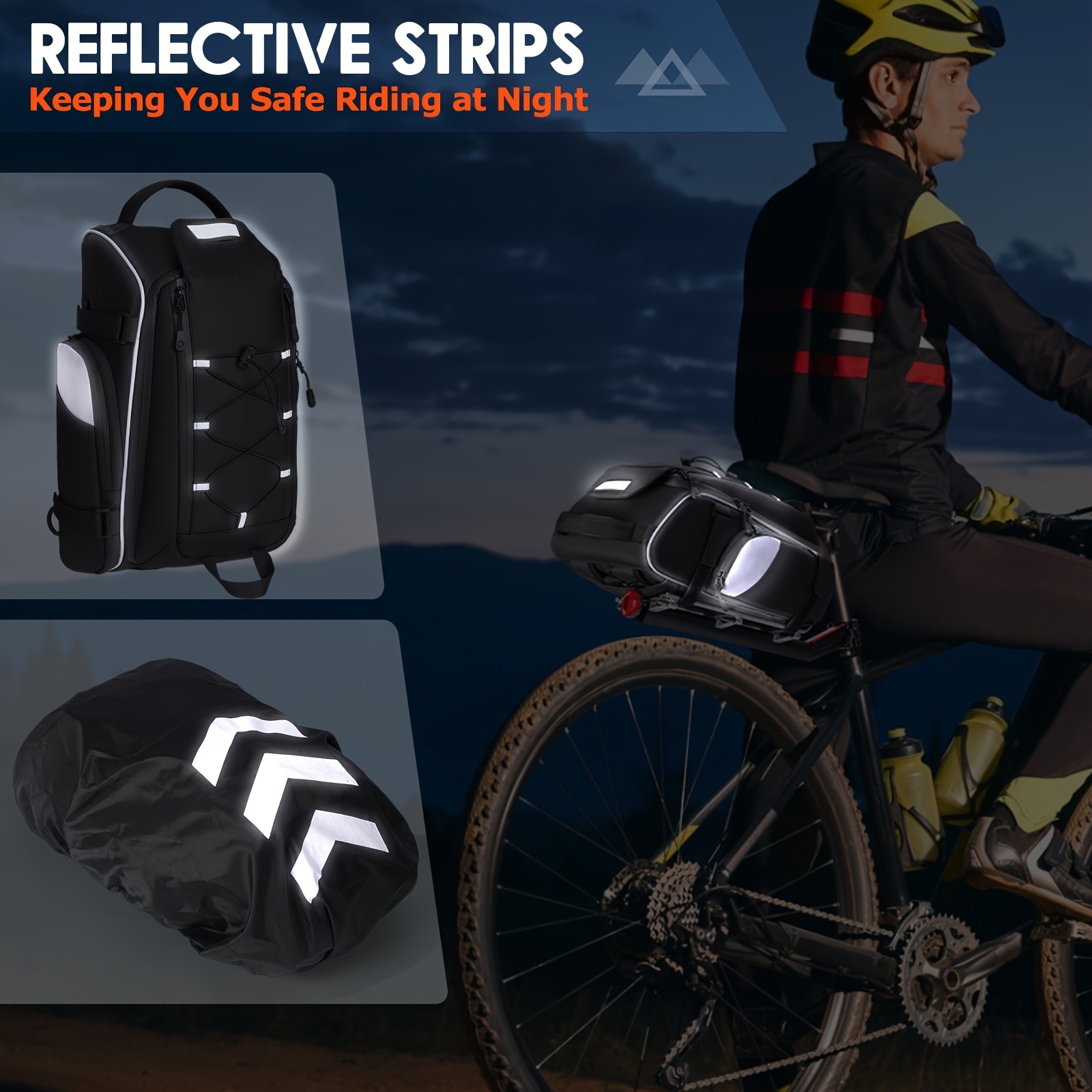 NUBILY 3-in-1 Bicycle Rear Rack Bag – 15L Durable Oxford Storage with Rain Cover & Reflective Safety