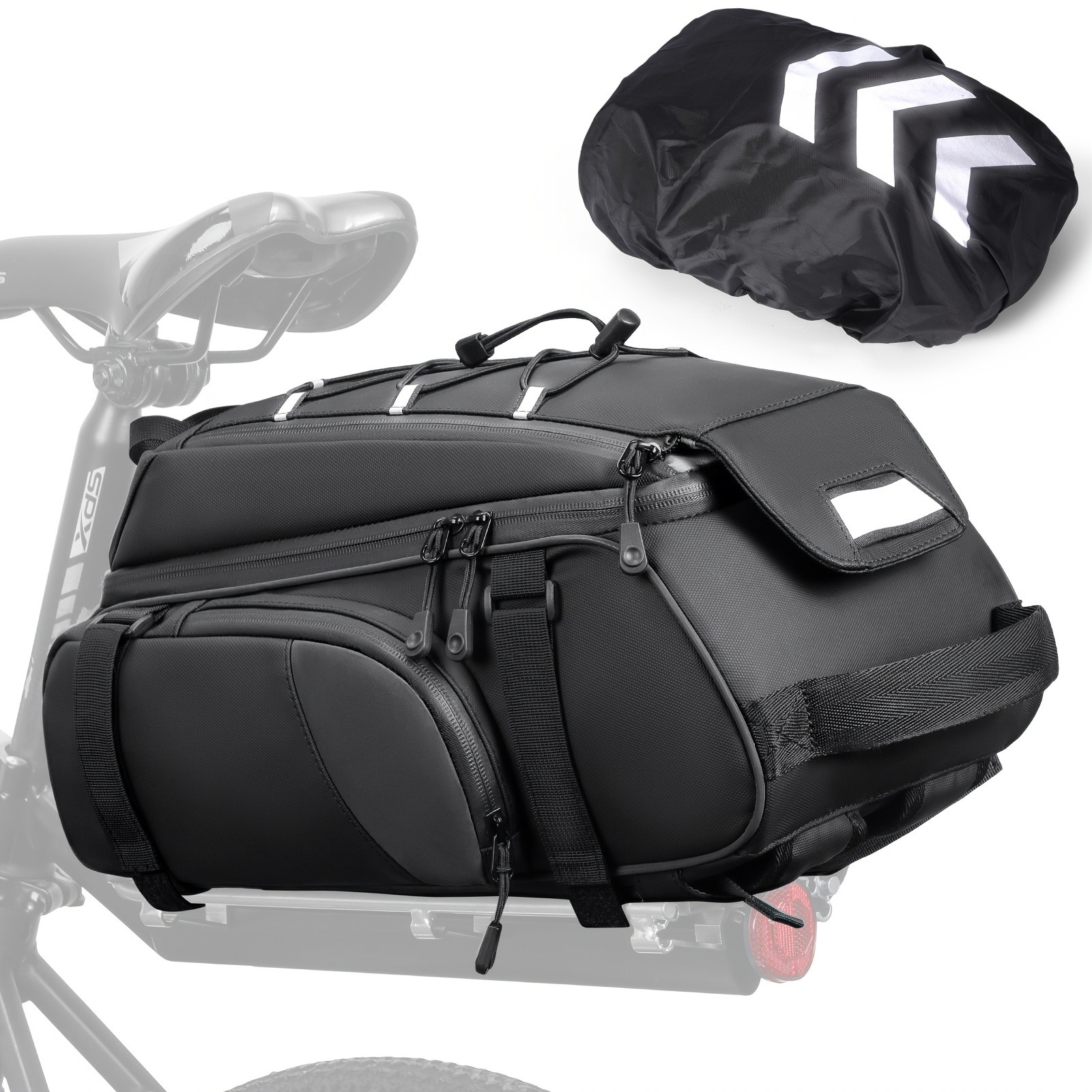NUBILY 3-in-1 Bicycle Rear Rack Bag – 15L Durable Oxford Storage with Rain Cover & Reflective Safety