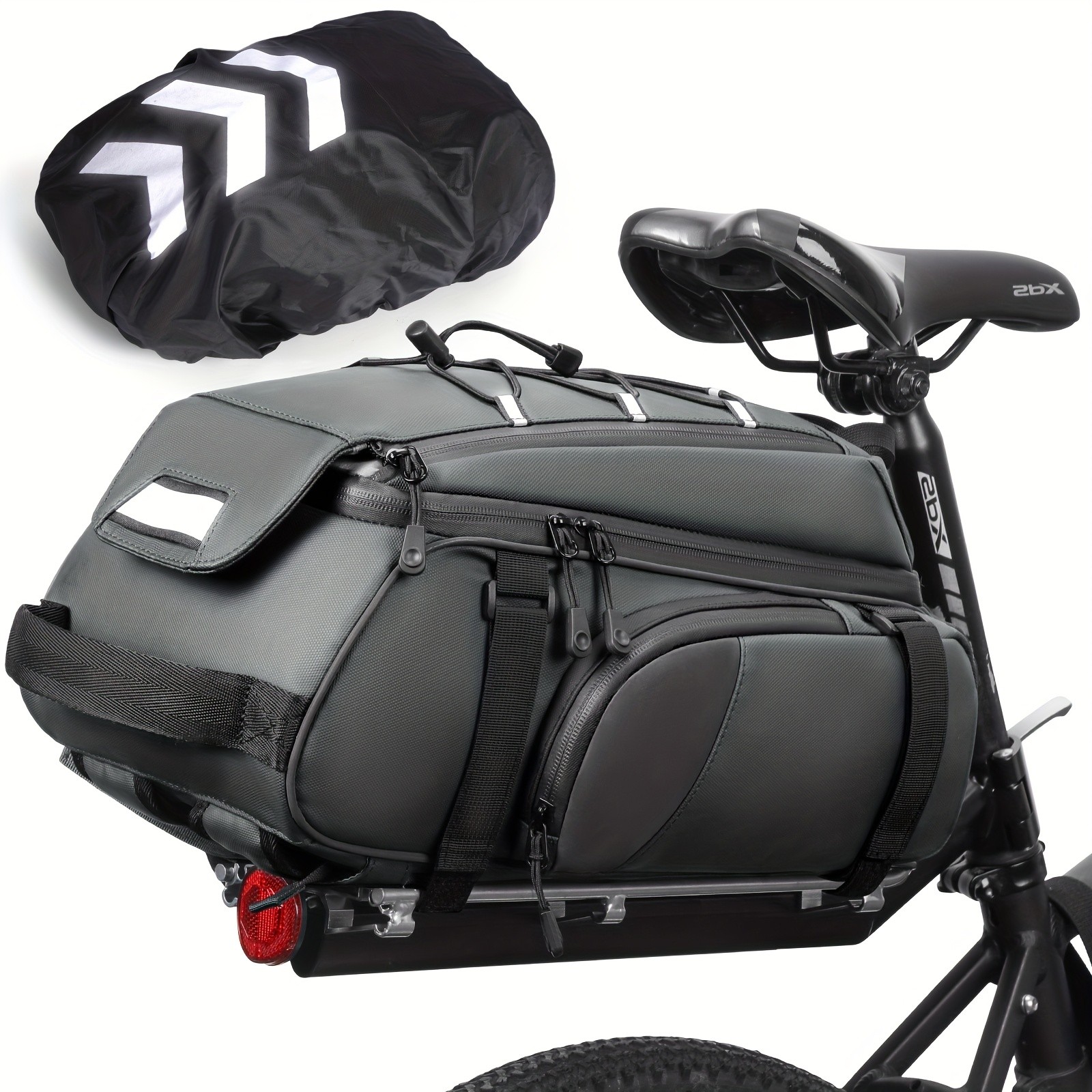 NUBILY 3-in-1 Bicycle Rear Rack Bag – 15L Durable Oxford Storage with Rain Cover & Reflective Safety