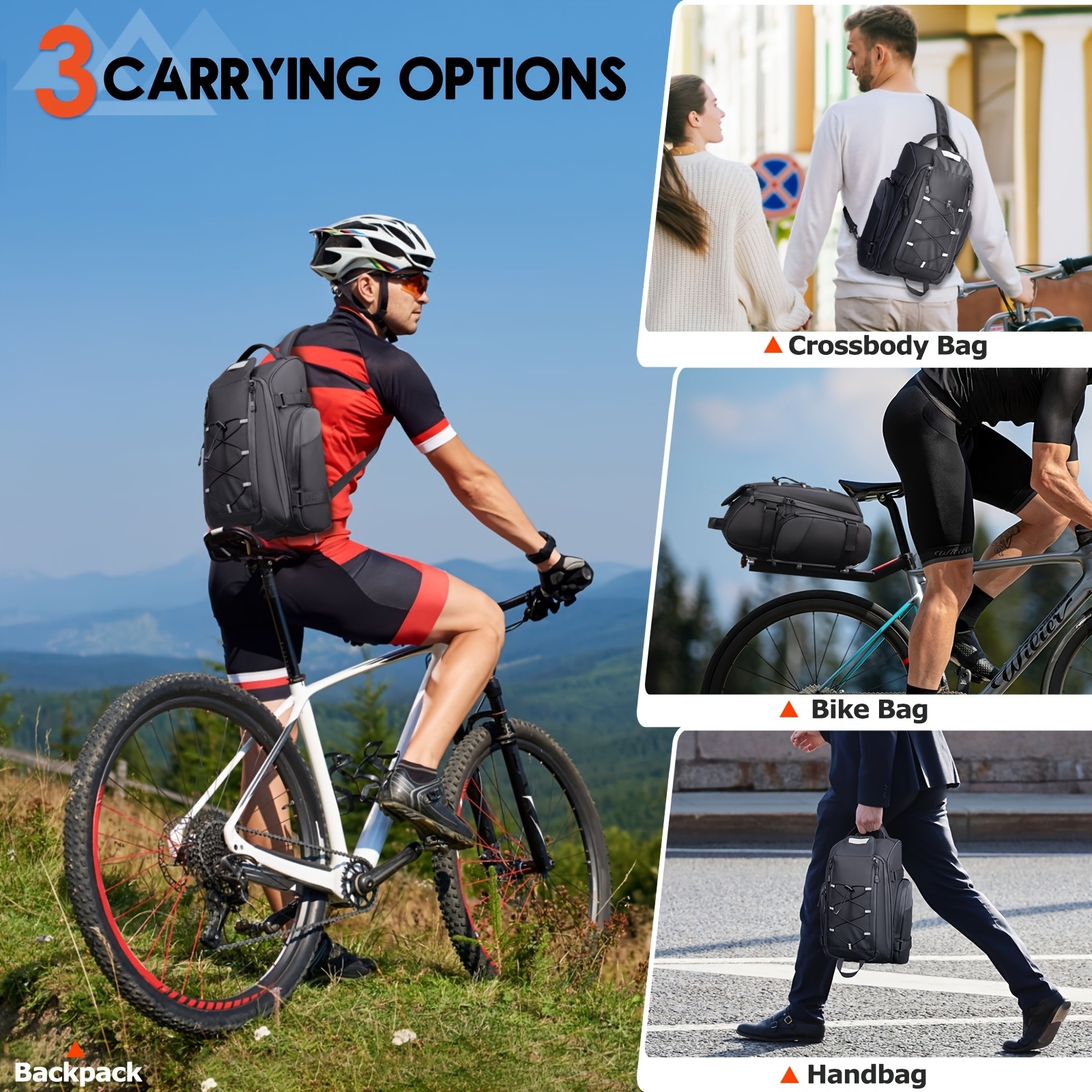 NUBILY 3-in-1 Bicycle Rear Rack Bag – 15L Durable Oxford Storage with Rain Cover & Reflective Safety