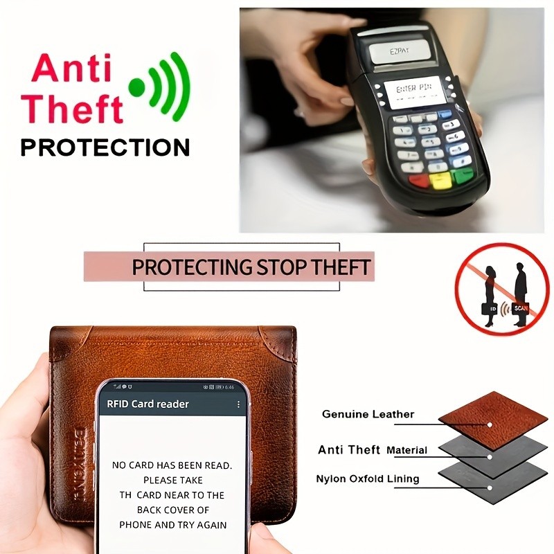 BANYANU Men’s Genuine Leather Short Wallet – Brown Three-Fold Casual Wallet with Multi-Card Holder & Anti-Theft Protection