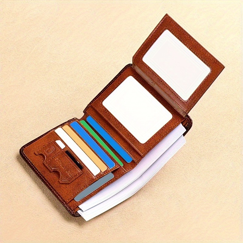 BANYANU Men’s Genuine Leather Short Wallet – Brown Three-Fold Casual Wallet with Multi-Card Holder & Anti-Theft Protection