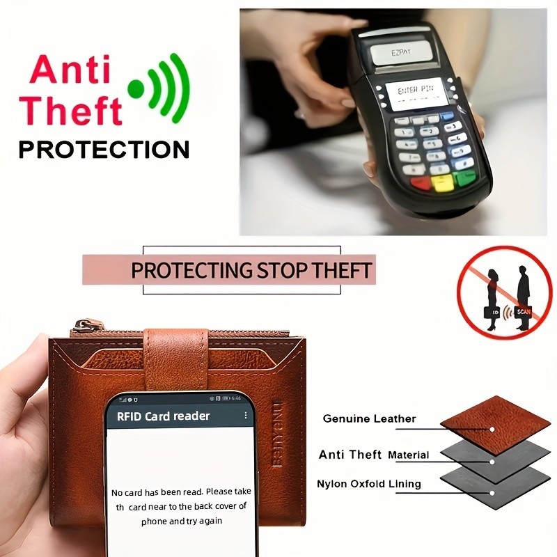 BANYANU Men’s Genuine Leather Wallet – Slim Vertical RFID-Blocking Wallet with Zipper Closure & Multi-Card Storage