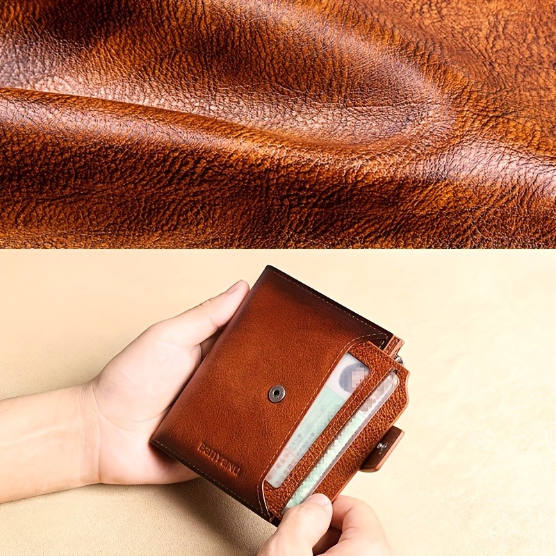 BANYANU Men’s Genuine Leather Wallet – Slim Vertical RFID-Blocking Wallet with Zipper Closure & Multi-Card Storage