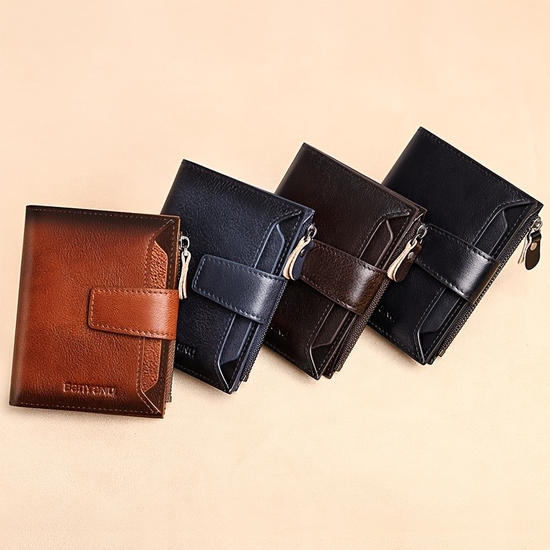 BANYANU Men’s Genuine Leather Wallet – Slim Vertical RFID-Blocking Wallet with Zipper Closure & Multi-Card Storage