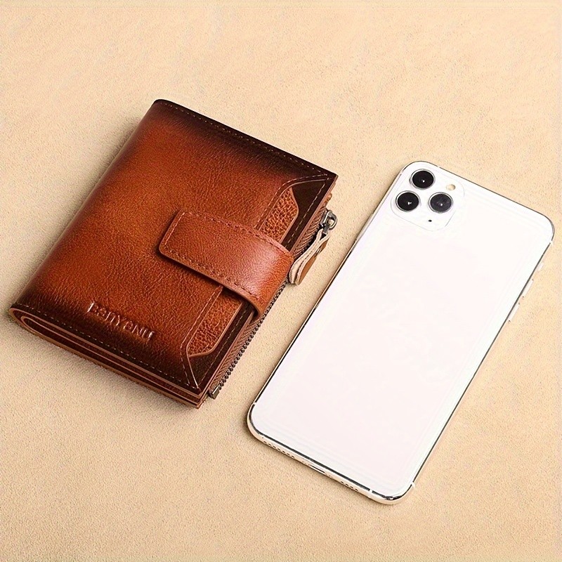 BANYANU Men’s Genuine Leather Wallet – Slim Vertical RFID-Blocking Wallet with Zipper Closure & Multi-Card Storage