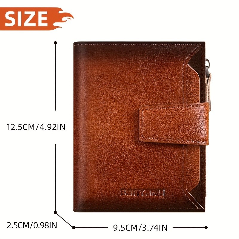 BANYANU Men’s Genuine Leather Wallet – Slim Vertical RFID-Blocking Wallet with Zipper Closure & Multi-Card Storage