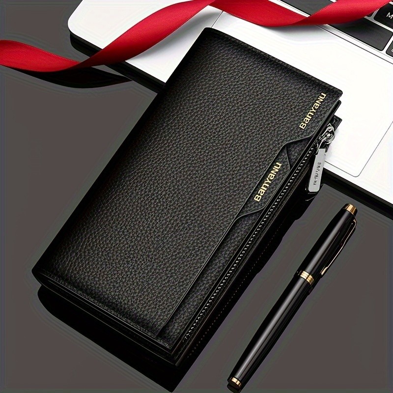 BANYANU Men’s Genuine Leather Wallet – Large-Capacity Cowhide Clutch with Multi-Card Holder & Driver’s License Slot