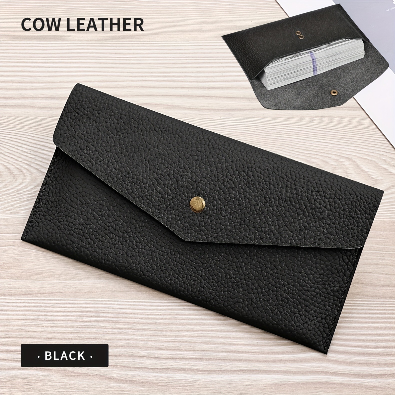 BANYANU Women’s Luxury Genuine Leather Wallet – Large-Capacity Envelope Purse with Rivet Details