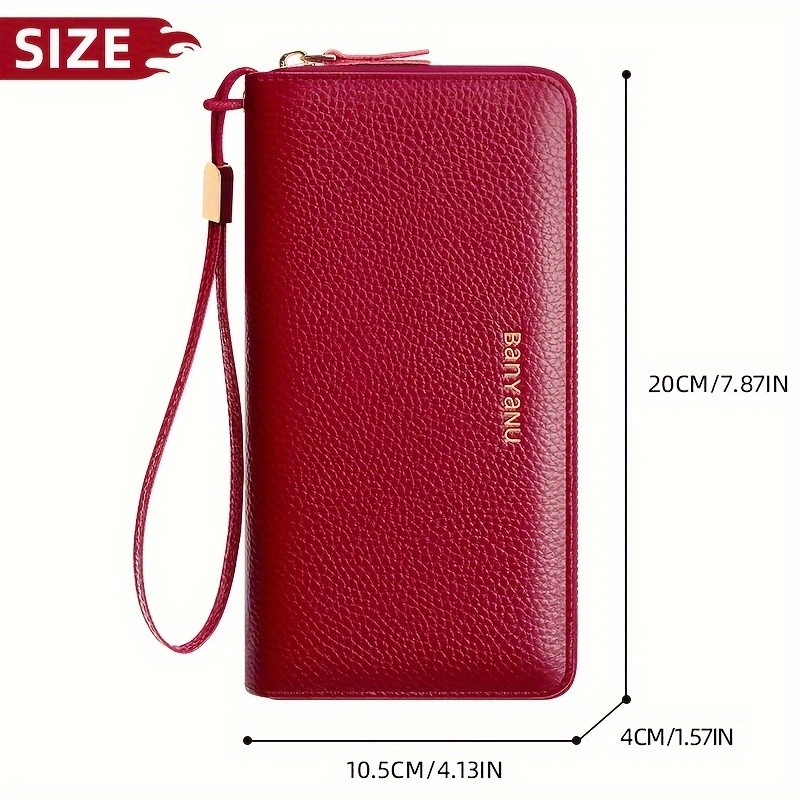 BANYANU Women’s Elegant Genuine Leather Wallet with Wristlet – Large Capacity RFID-Blocking Double-Zip Clutch (Guangzhou Edition)