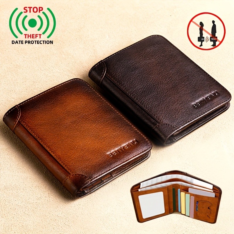 BANYANU Vintage Leather Bifold Wallet – Slim Head-Layer Leather Wallet with Large Capacity & Timeless Style