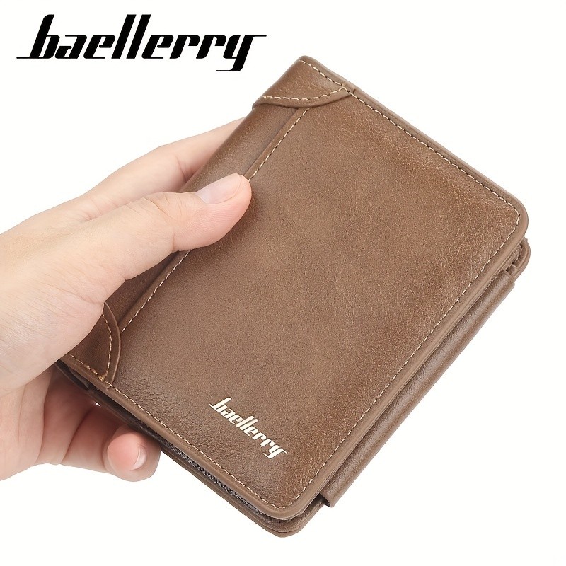 BAELLERRY Men’s 13-Card Vintage Tri-Fold Buckle Wallet – Faux Leather with Zipper Coin Purse