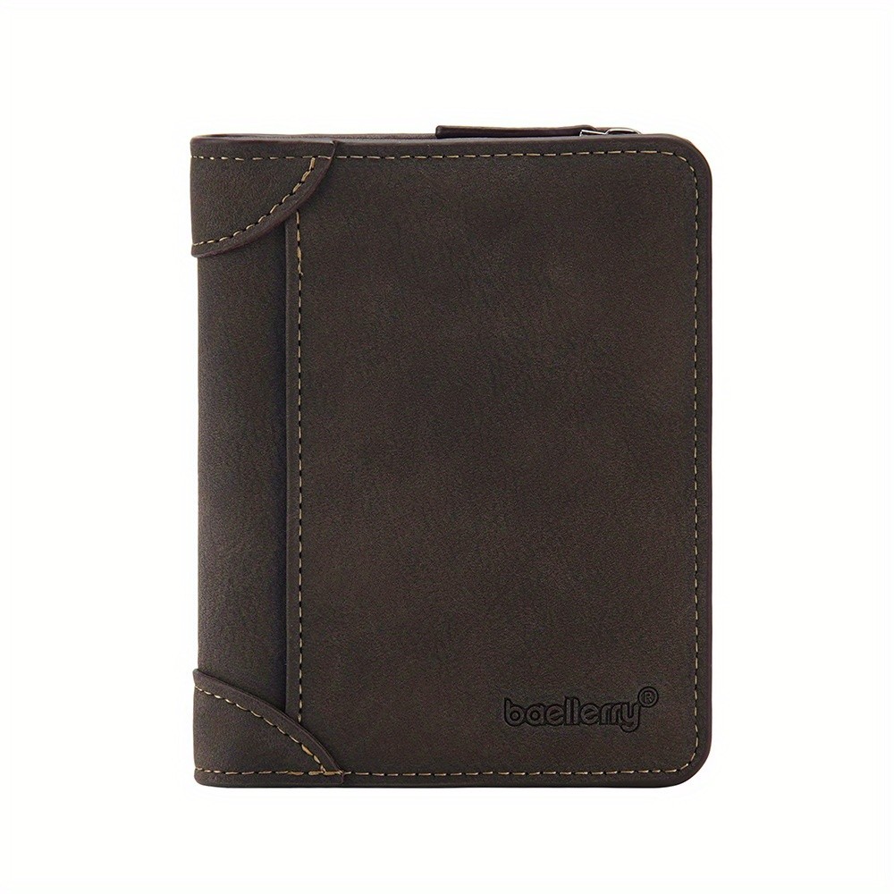 BAELLERRY Men’s 13-Card Vintage Tri-Fold Buckle Wallet – Faux Leather with Zipper Coin Purse
