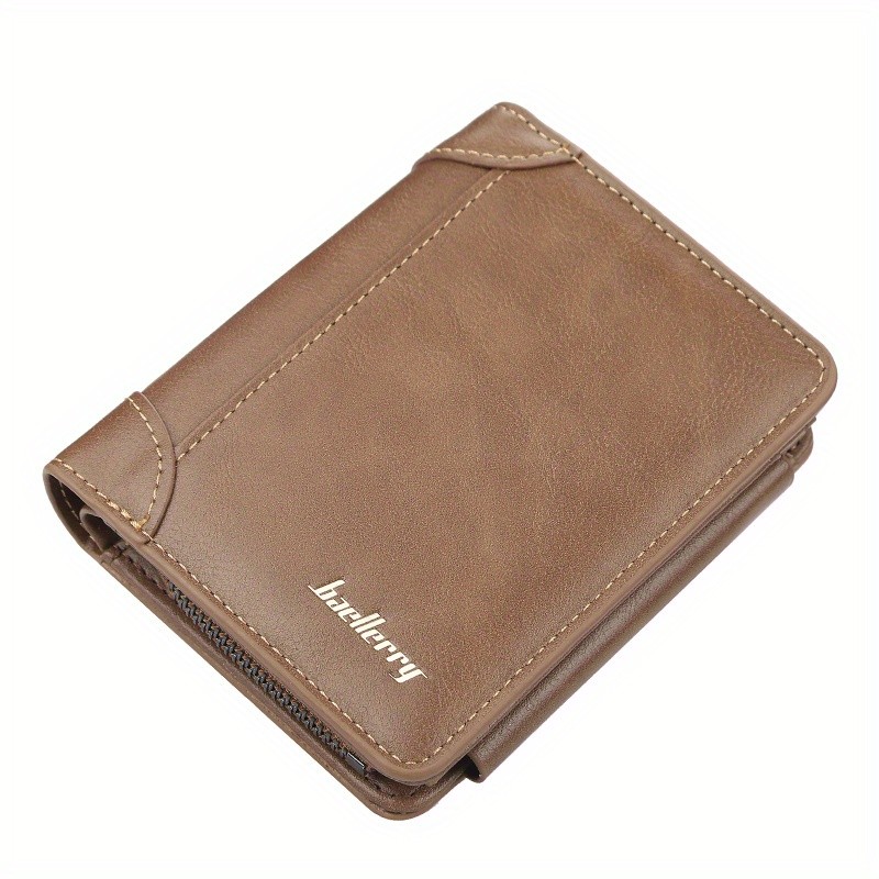 BAELLERRY Men’s 13-Card Vintage Tri-Fold Buckle Wallet – Faux Leather with Zipper Coin Purse
