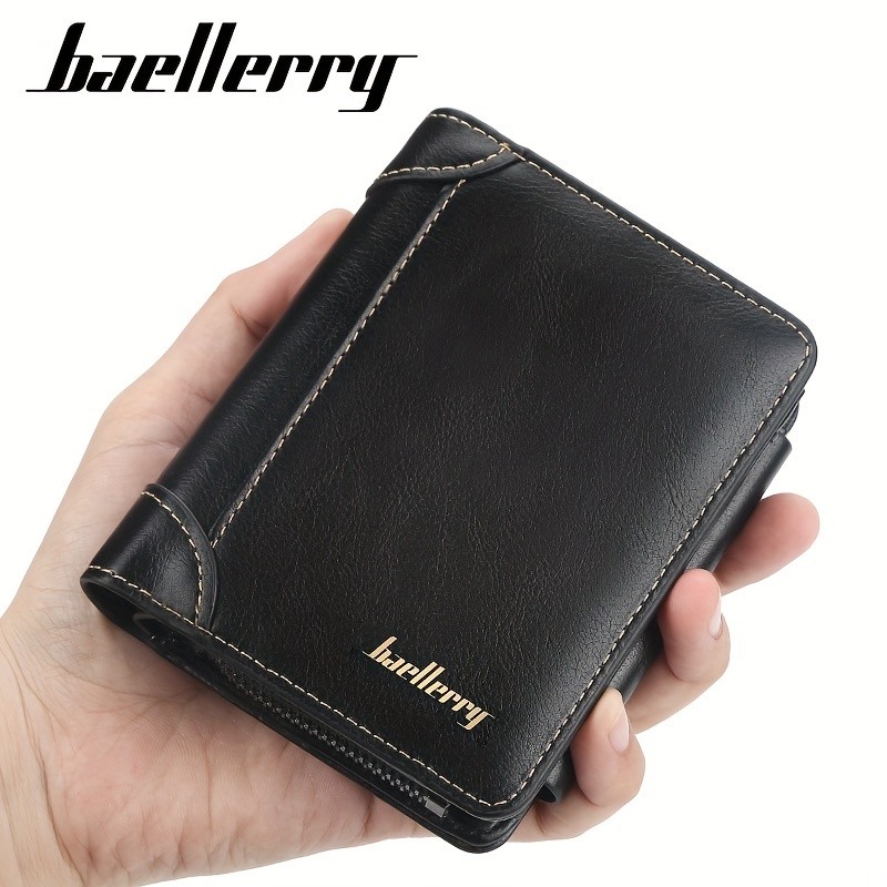 BAELLERRY Men’s 13-Card Vintage Tri-Fold Buckle Wallet – Faux Leather with Zipper Coin Purse
