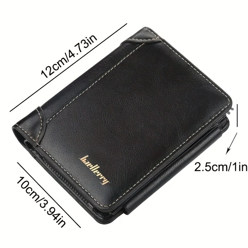 BAELLERRY Men’s 13-Card Vintage Tri-Fold Buckle Wallet – Faux Leather with Zipper Coin Purse