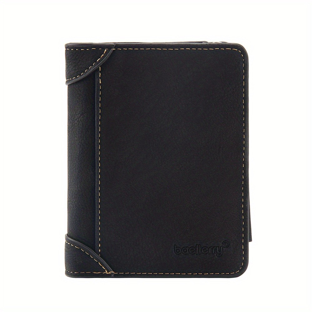 BAELLERRY Men’s 13-Card Vintage Tri-Fold Buckle Wallet – Faux Leather with Zipper Coin Purse