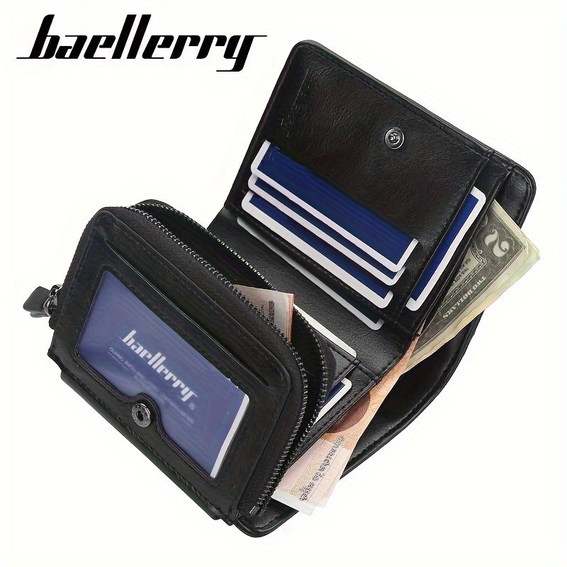 BAELLERRY Men’s 13-Card Vintage Tri-Fold Buckle Wallet – Faux Leather with Zipper Coin Purse