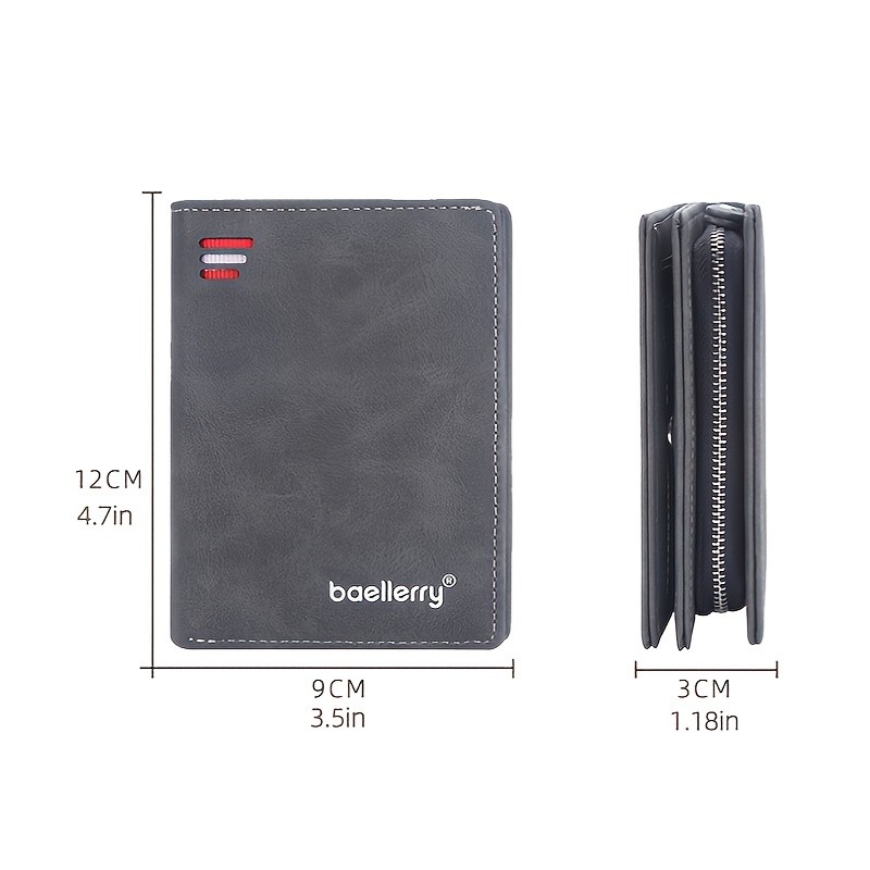 BAELLERRY Men’s Business Retro Short Wallet – PU Leather Multi-Card Wallet with Buckle & Zipper Bank Card Holder