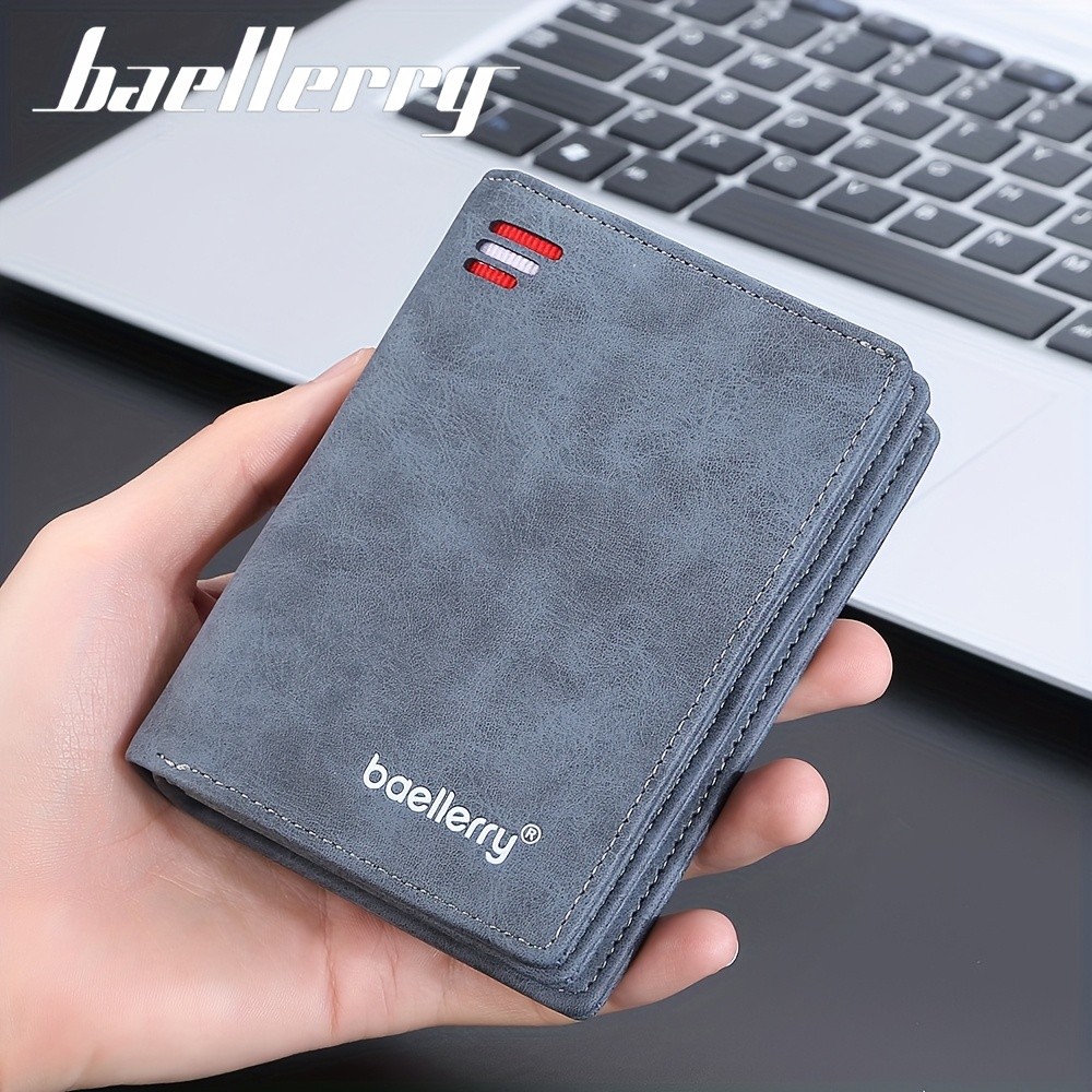 BAELLERRY Men’s Business Retro Short Wallet – PU Leather Multi-Card Wallet with Buckle & Zipper Bank Card Holder