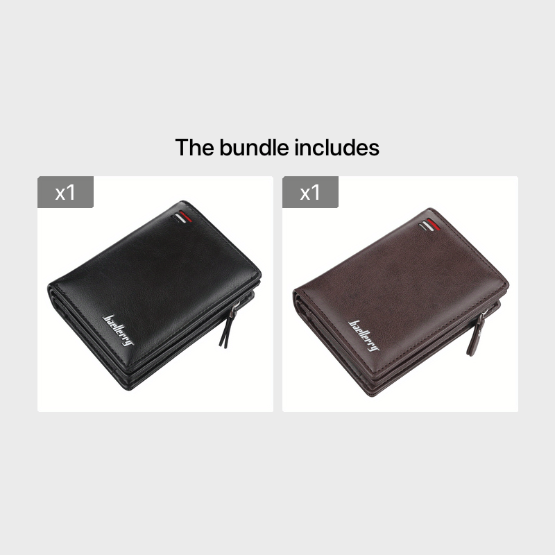 BAELLERRY Men’s Business Retro Short Wallet – PU Leather Multi-Card Wallet with Buckle & Zipper Bank Card Holder