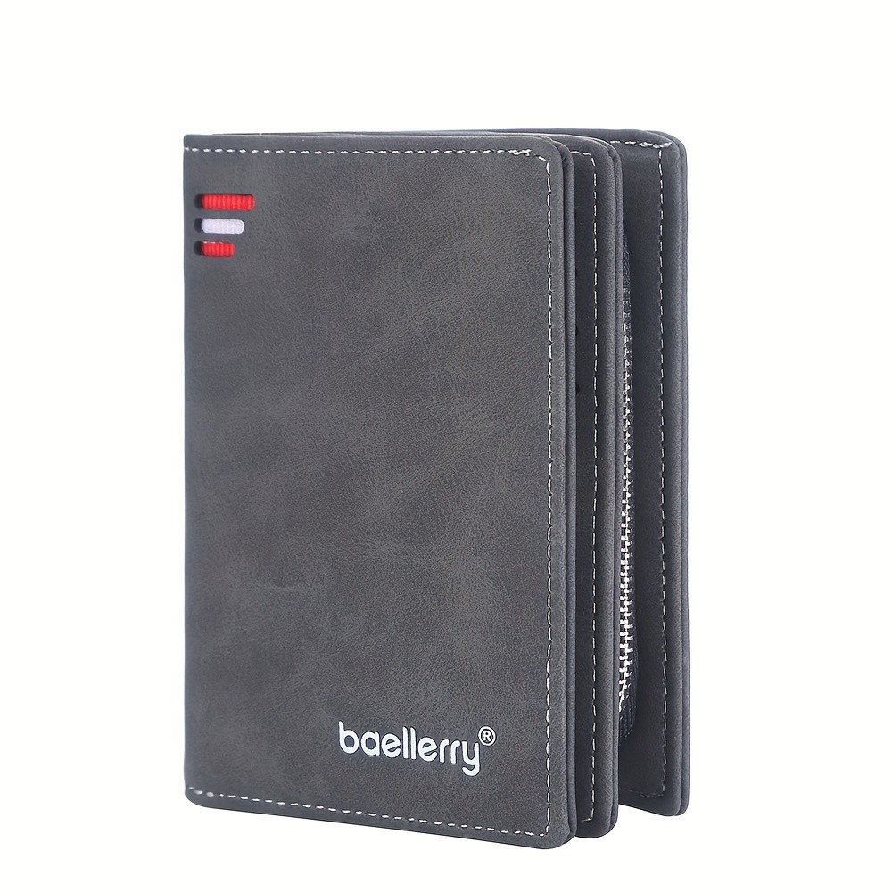 BAELLERRY Men’s Business Retro Short Wallet – PU Leather Multi-Card Wallet with Buckle & Zipper Bank Card Holder