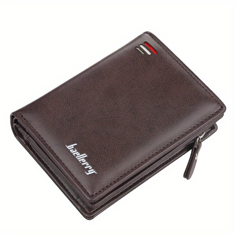 BAELLERRY Men’s Business Retro Short Wallet – PU Leather Multi-Card Wallet with Buckle & Zipper Bank Card Holder