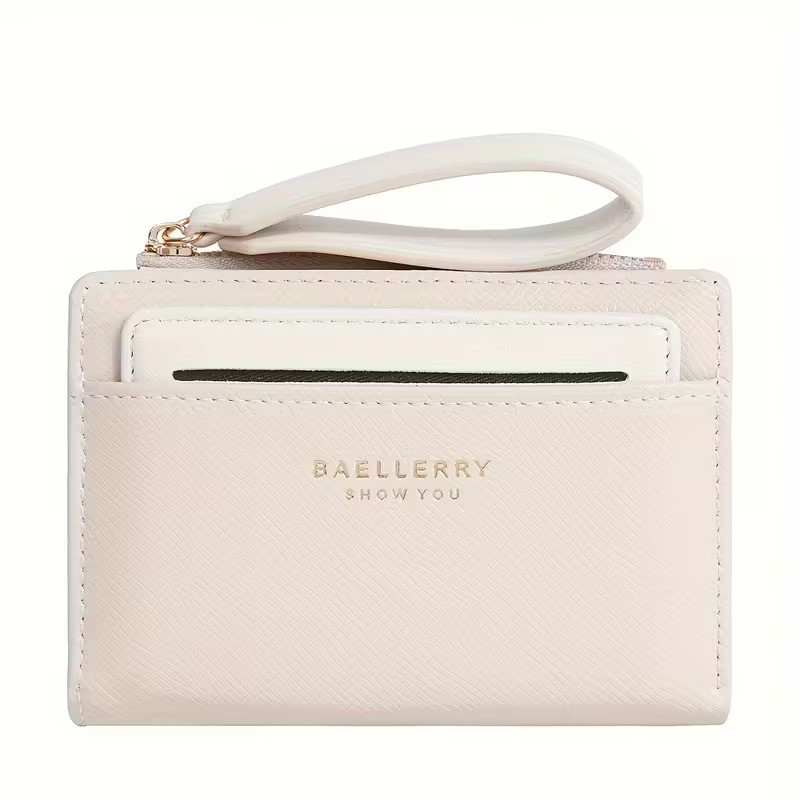 BAELLERRY Women’s Simple Small Wallet – Solid-Color Short Bi-Fold Wallet with Credit Card Slots & Zipper Coin Purse