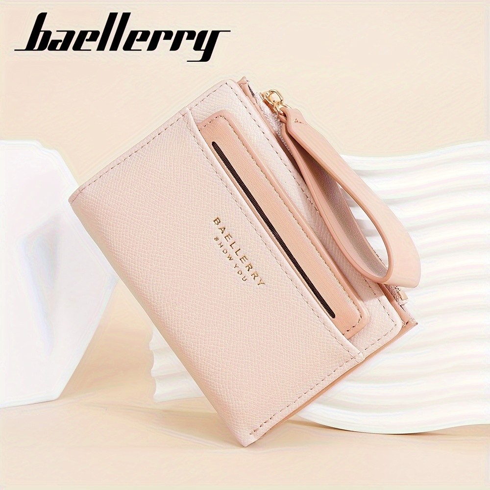 BAELLERRY Women’s Simple Small Wallet – Solid-Color Short Bi-Fold Wallet with Credit Card Slots & Zipper Coin Purse