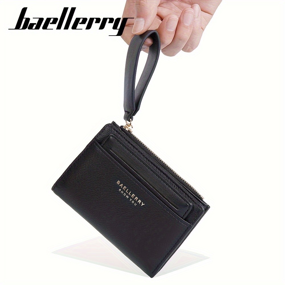 BAELLERRY Women’s Simple Small Wallet – Solid-Color Short Bi-Fold Wallet with Credit Card Slots & Zipper Coin Purse