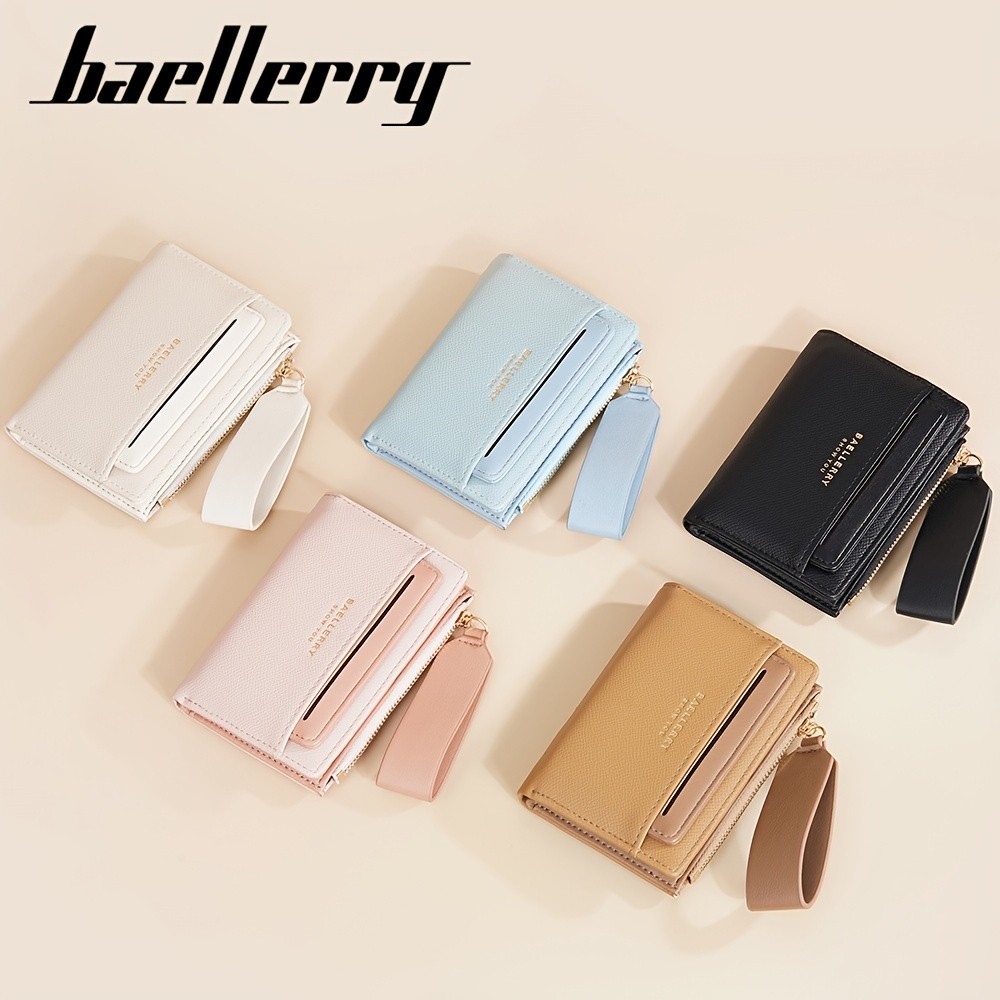 BAELLERRY Women’s Simple Small Wallet – Solid-Color Short Bi-Fold Wallet with Credit Card Slots & Zipper Coin Purse