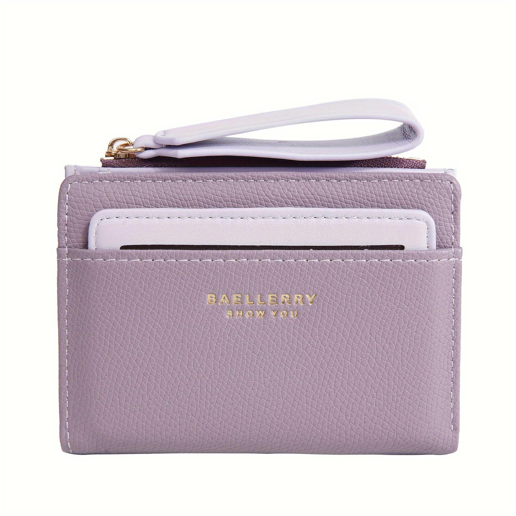 BAELLERRY Women’s Simple Small Wallet – Solid-Color Short Bi-Fold Wallet with Credit Card Slots & Zipper Coin Purse