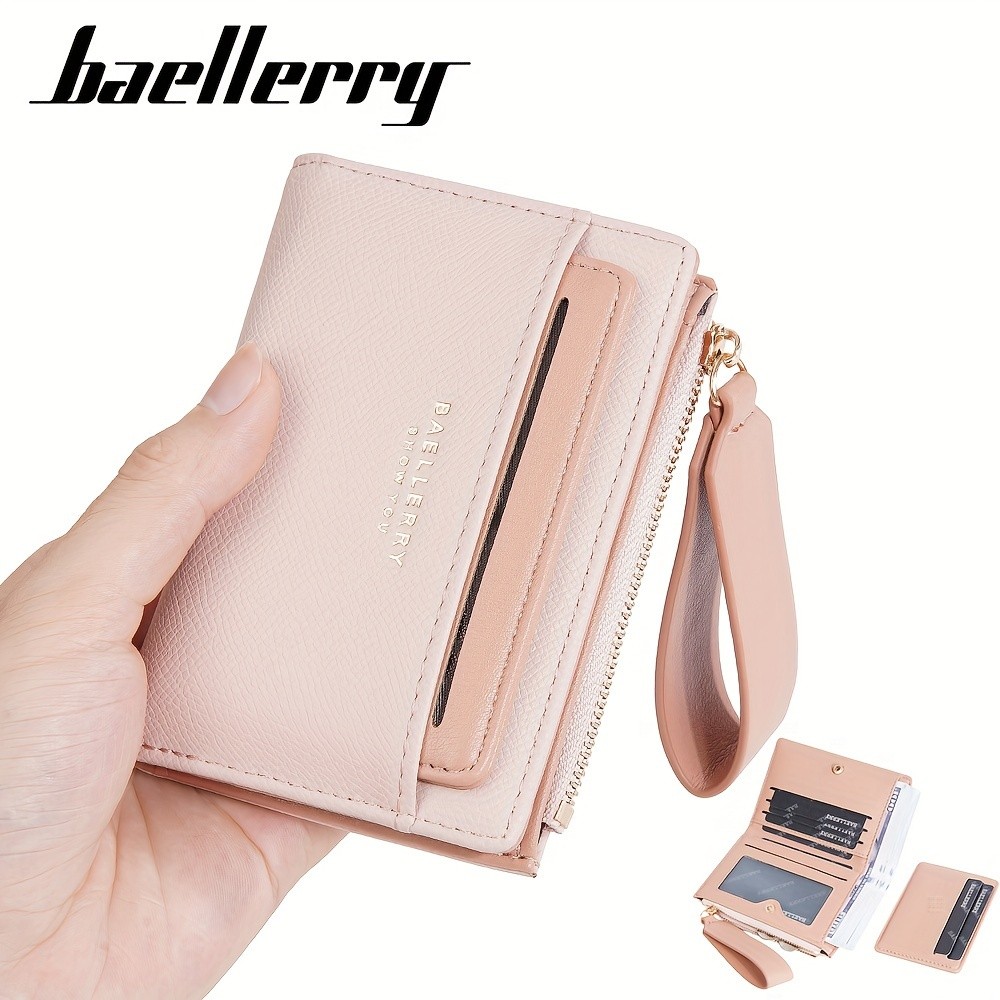 BAELLERRY Women’s Simple Small Wallet – Solid-Color Short Bi-Fold Wallet with Credit Card Slots & Zipper Coin Purse
