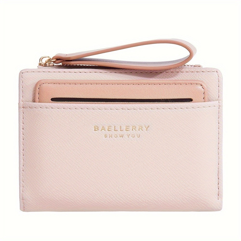 BAELLERRY Women’s Simple Small Wallet – Solid-Color Short Bi-Fold Wallet with Credit Card Slots & Zipper Coin Purse