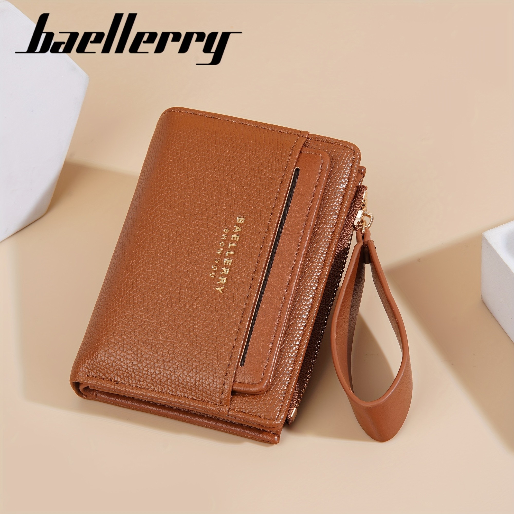 BAELLERRY Women’s Simple Small Wallet – Solid-Color Short Bi-Fold Wallet with Credit Card Slots & Zipper Coin Purse