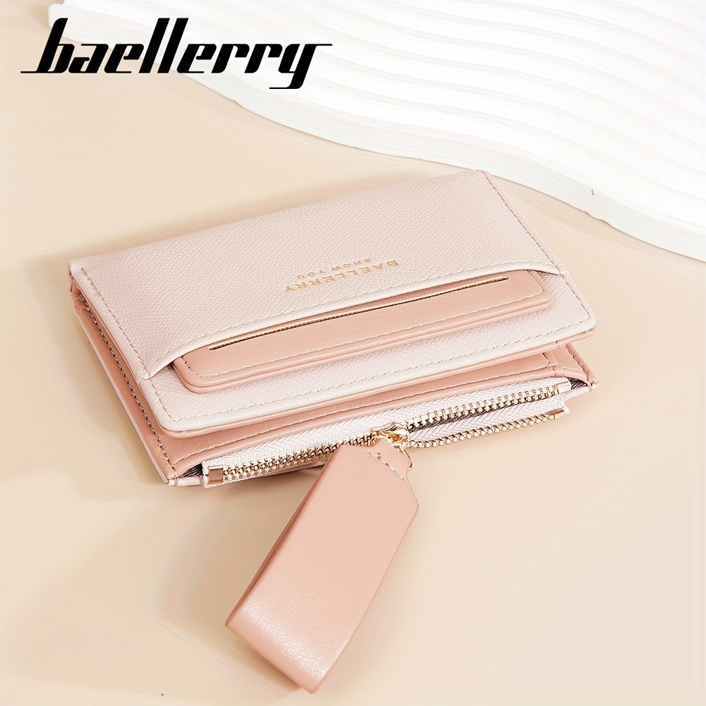 BAELLERRY Women’s Simple Small Wallet – Solid-Color Short Bi-Fold Wallet with Credit Card Slots & Zipper Coin Purse