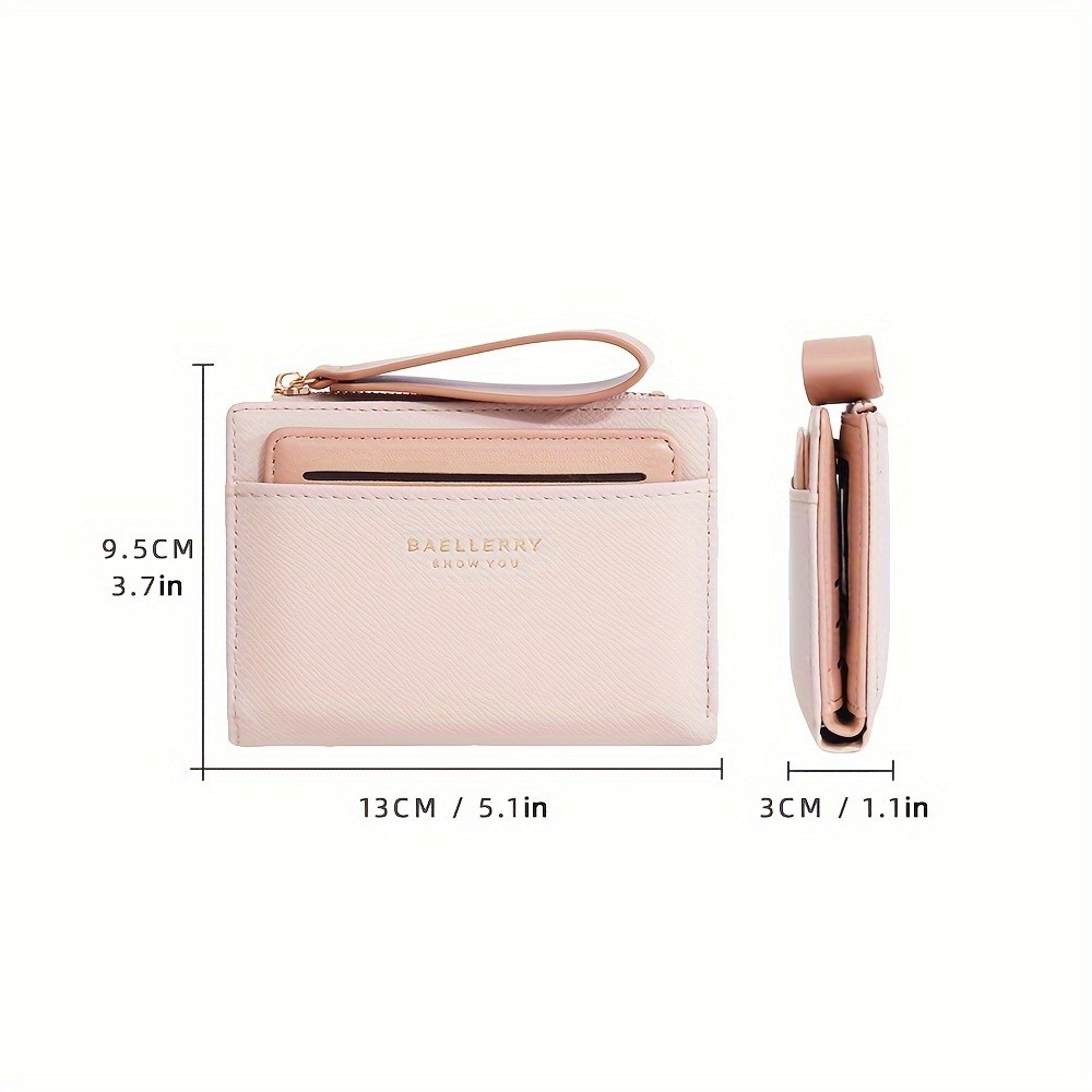 BAELLERRY Women’s Simple Small Wallet – Solid-Color Short Bi-Fold Wallet with Credit Card Slots & Zipper Coin Purse