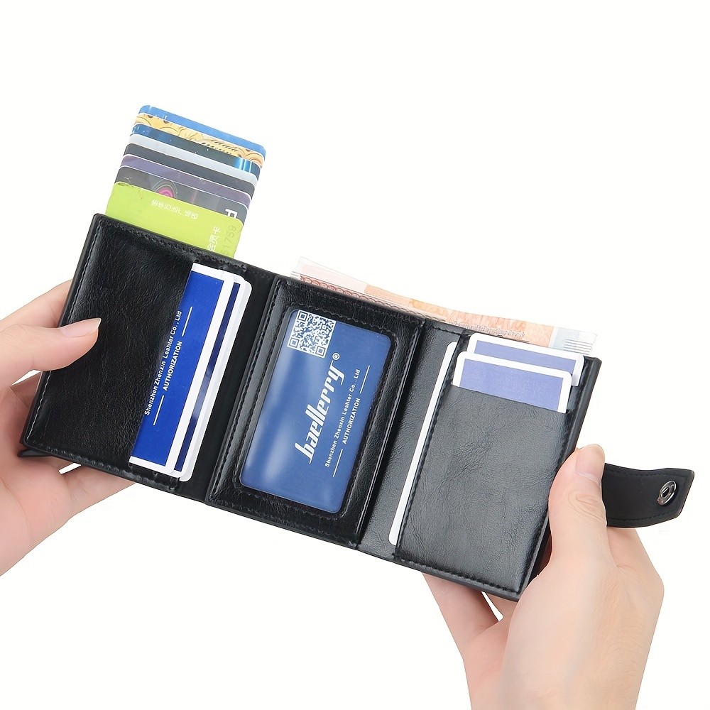 BAELLERRY 14-Card RFID Blocking Wallet – Slim Anti-Theft PU Leather Card Holder with Metal Buckle
