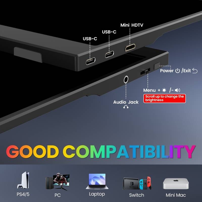 IPRODA 15.6" Portable Monitor – Full HD IPS Display for Gaming, Travel & Productivity