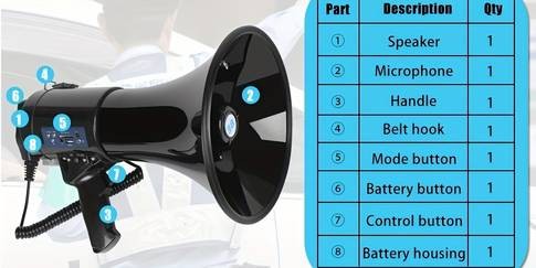 BS 50W Portable USB Loudspeaker & Megaphone – Powerful Sound, Detachable Mic & Recording Playback for Any Event