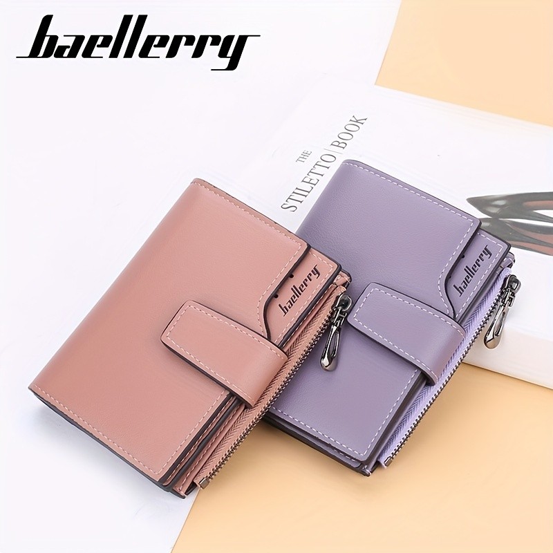 BAELLERRY Minimalist Solid-Color Short Wallet – Unisex Casual Coin Purse & Multifunctional Credit Card Holder