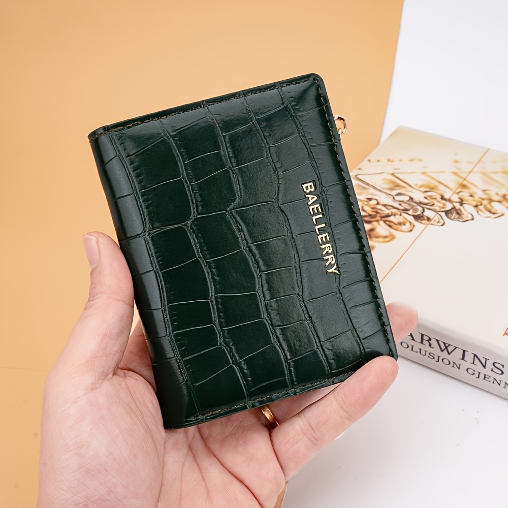 BAELLERRY Women’s Compact Wallet – Short Embossed Stone-Pattern Wallet with Snap Closure, Zipper Coin Pocket & Credit Card Slots