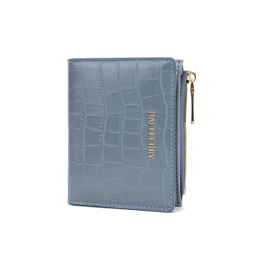 BAELLERRY Women’s Compact Wallet – Short Embossed Stone-Pattern Wallet with Snap Closure, Zipper Coin Pocket & Credit Card Slots